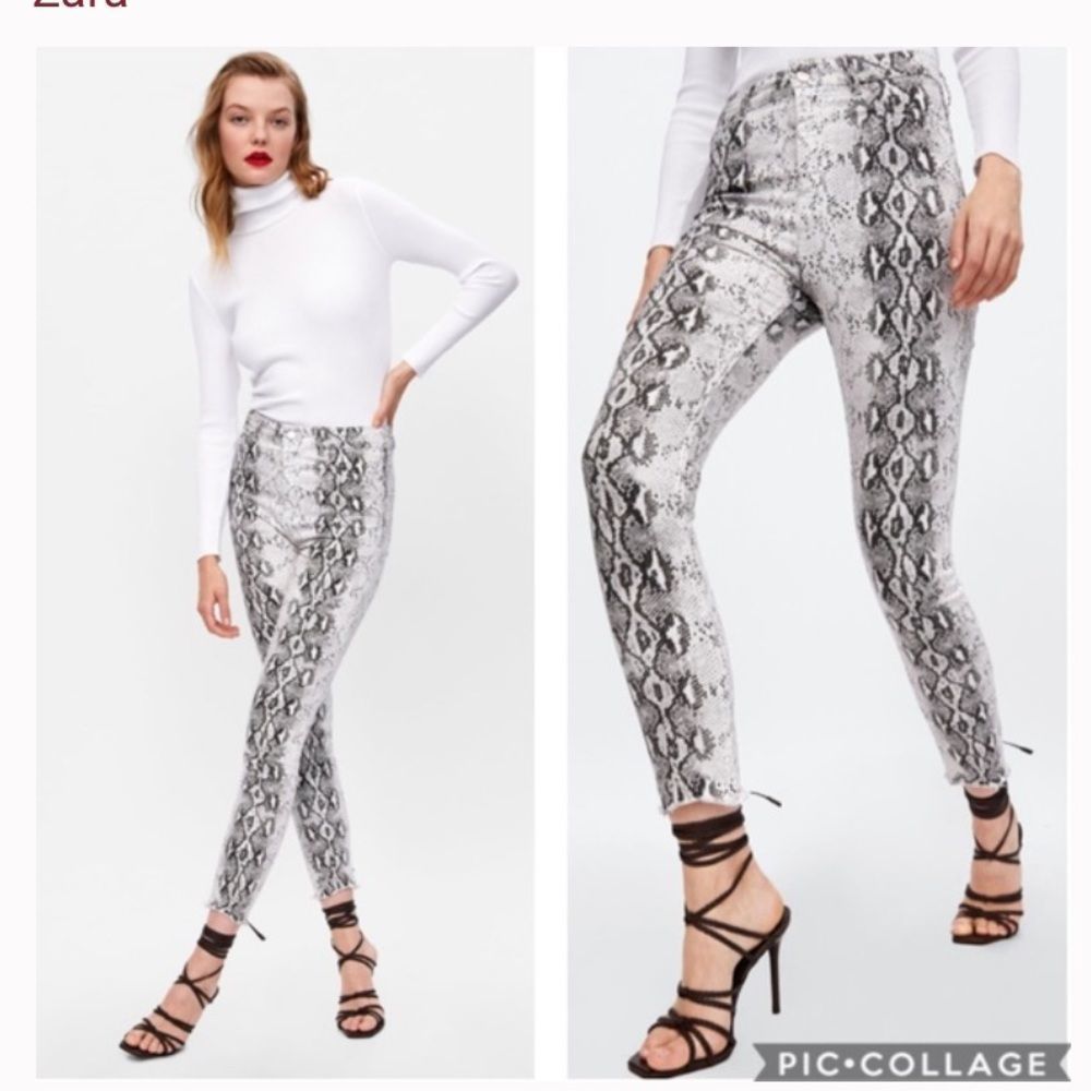 Zara High Waist Snake Print Skinny Jeans